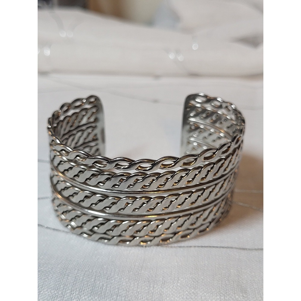 Silver Tone Chain Open Cuff Bangle Bracelet Women's 7 inch Adjustable Jewelry